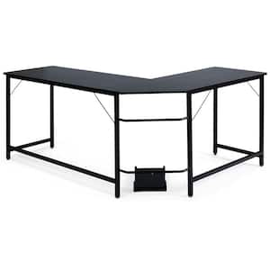 66 in. H L-Shape Black Computer Desk with Adjustable Feet and a Free CPU Holder