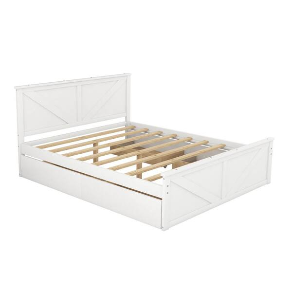 Harper And Bright Designs White Wood Frame Queen Size Platform Bed With