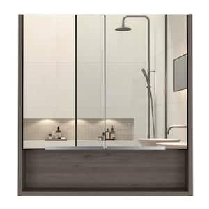 23.6 in. W x 24.6 in. H Gray Rectangular Wood Recessed or Surface Mount Medicine Cabinet with Mirror