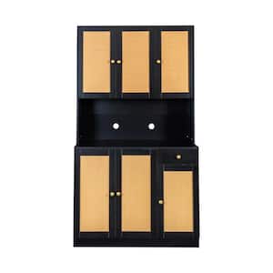39.37 in. W x 15.35 in. D x 70.87 in. H Black Linen Cabinet with 6-Doors, 1-Open Shelves and 1-Drawer