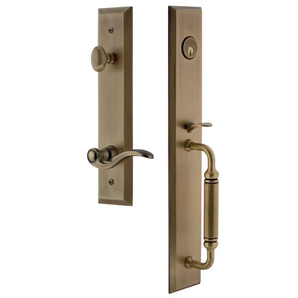Grandeur Fifth Avenue Vintage Brass 1-Piece Door Handleset with C Grip and Bellagio Lever - Left Handed
