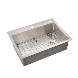 Tight Radius Drop-in/Undermount 18G Stainless Steel 30 in. Single Bowl Kitchen Sink with Accessories