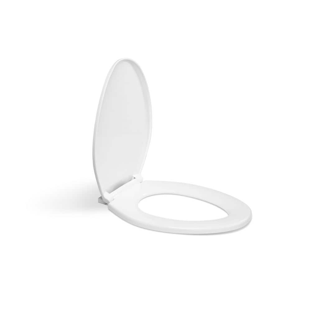 White Elongated Plastic Toilet Seat with Safety Close