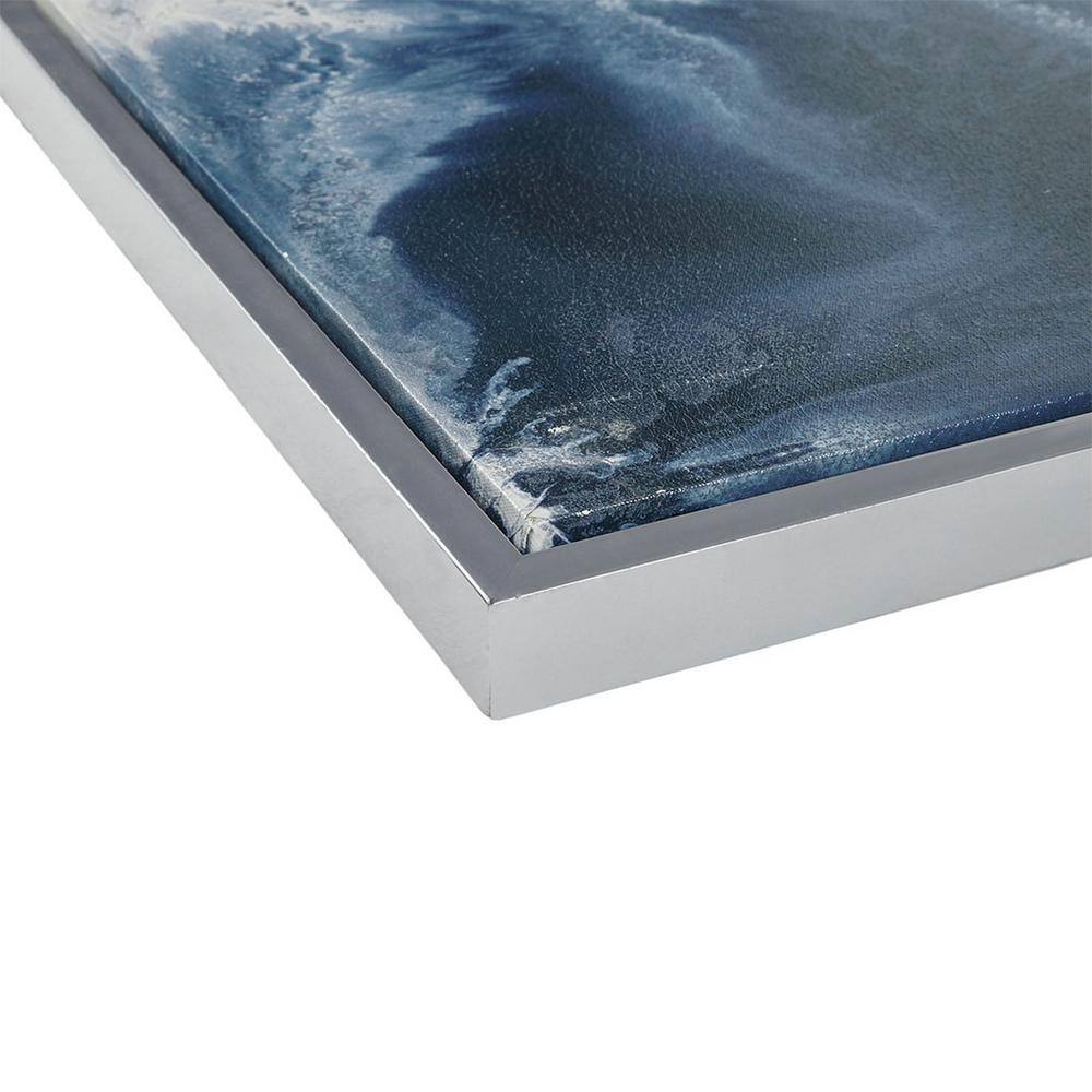Blue Lagoon Abstract Gel Coat Canvas Wall Art Set with Silver Frame
