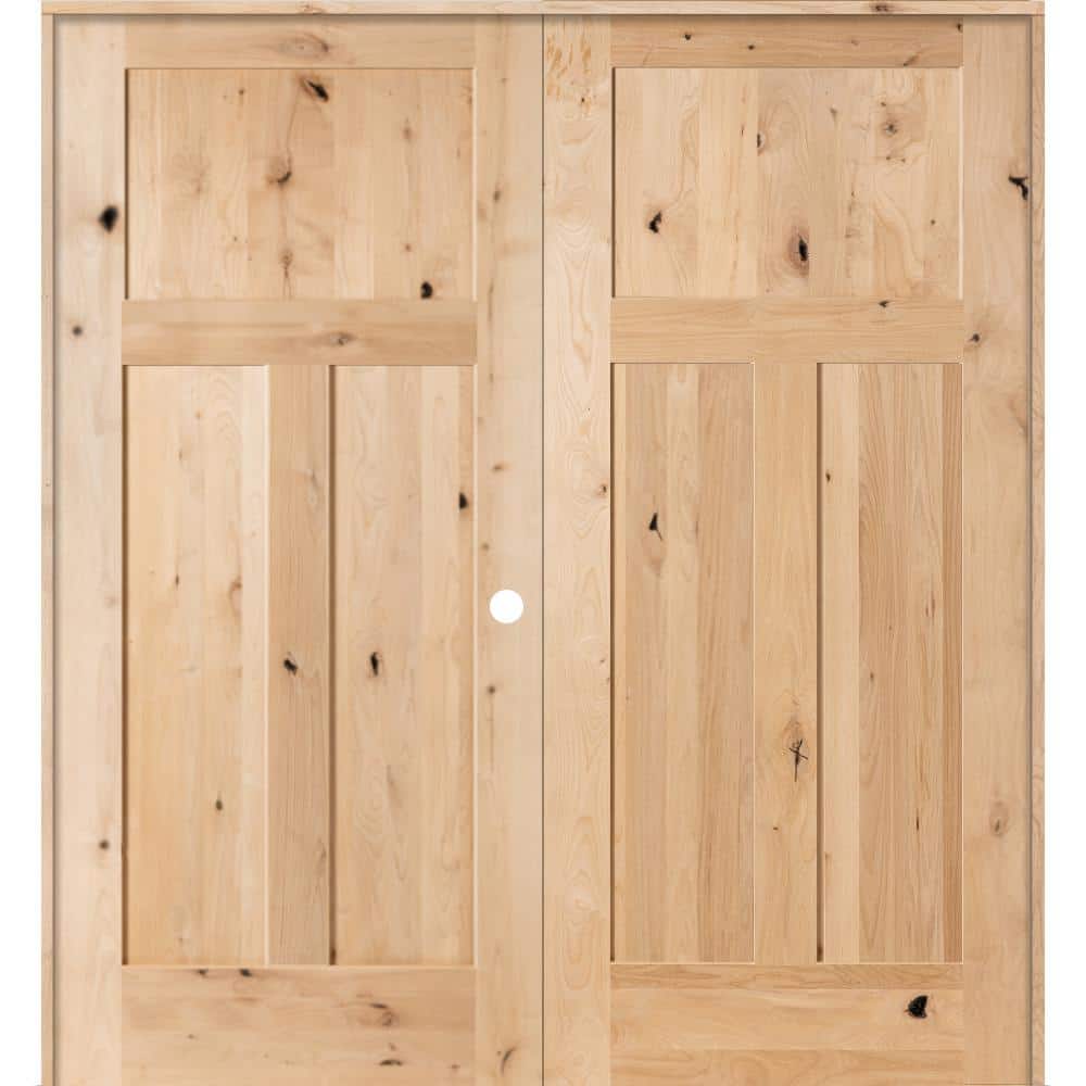 72 in. x 80 in. Rustic Knotty Alder 3-Panel Left Handed Solid Core Wood Double Prehung Interior French Door price history on PriceWatchPro