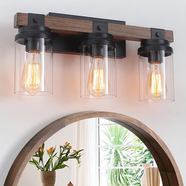 ZSMIHDOH 18.5 in. 3-Light Black Vanity Light with Clear Glass Shades