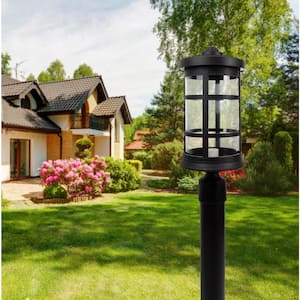 17.25 in. H x 7.25 in. W Black Decorative Round Post Top Mount Outdoor Light Fixture with Durable Clear Acrylic Lens
