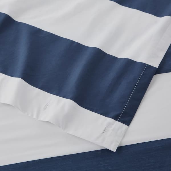 Midnight Blue and White Rugby Stripe Shower Curtain