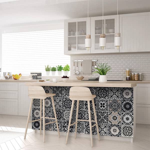 Gray, White, Black SB25 7 in. x 7 in. Vinyl Peel and Stick Tile (24-Tiles, 8.17 sq. ft./pack)