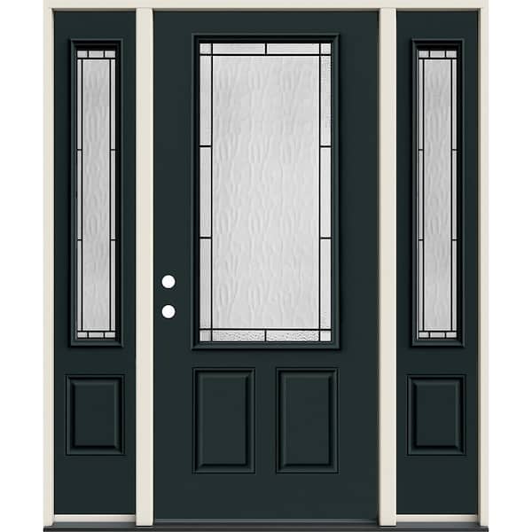 JELD-WEN 60 in. x 80 in. Right-Hand 3/4 Lite Wendover Decorative Glass Marine Steel Prehung Front Door with Sidelites