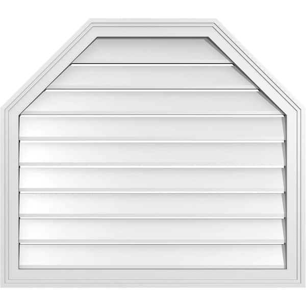 Ekena Millwork 34 in. x 30 in. Octagonal Top Surface Mount PVC Gable Vent: Functional with Brickmould Frame