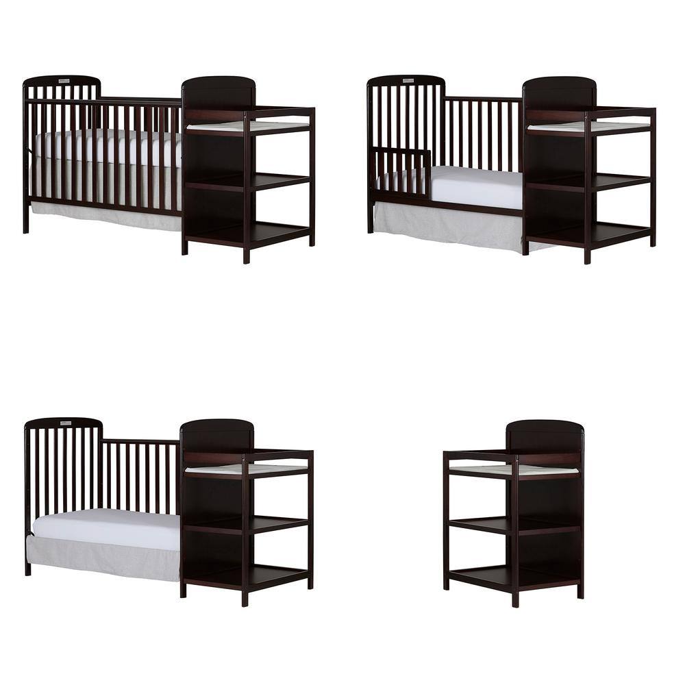 Espresso Wood 4-in-1 Convertible Crib with Changing Table