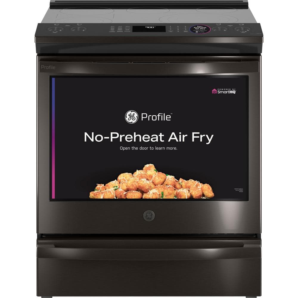 Profile 30 in. 5 Burner Element Smart Slide-In Electric Range in Black Stai