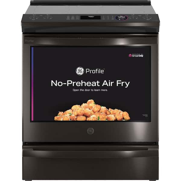 GE Profile 30 in. 5 Element Smart Slide-In Electric Range in Black Stainless with True Convection and Air Fry