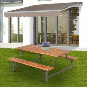 6-Person Rectangle Wood Outdoor Picnic Table and Bench Set with 2 Inch Umbrella Hole
