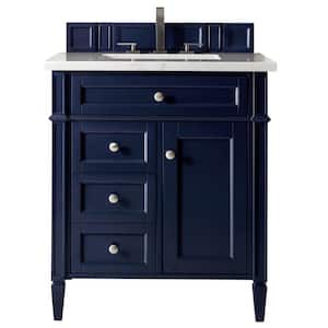 Brittany 30 in. W x 23.5 in.D x 34 in. H Single Vanity in Victory Blue with Marble Top in Carrara White