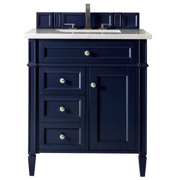 James Martin Vanities Brittany 30 in. W x 23.5 in.D x 34 in. H Single Vanity in Victory Blue with Marble Top in Carrara White