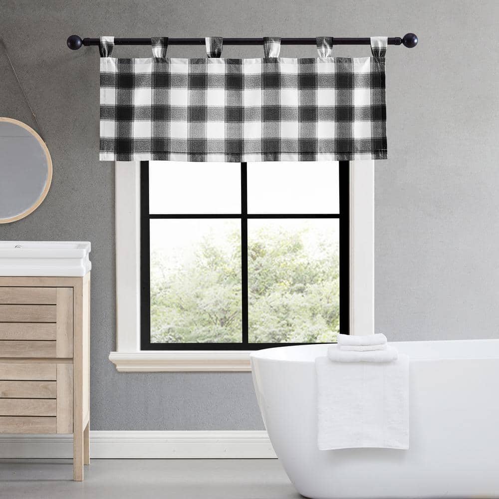 Canyon Plaid Black and White Polyester Tab Top Window Valance