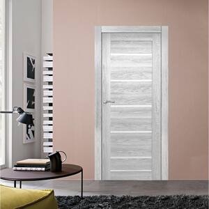 30 in. X 80 in. Tampa No Bore Solid Core 5-Lite Frosted Glass Ice Maple Prefinished Wood Interior Door Slab
