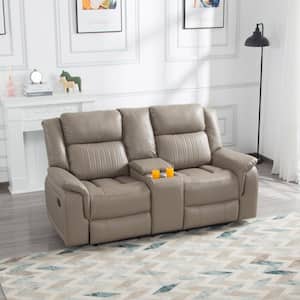 67.7 in. W Gray PU Leather 2-Seats Manual Reclining Loveseat with Storage Console and 2-Plastic Cup Holders