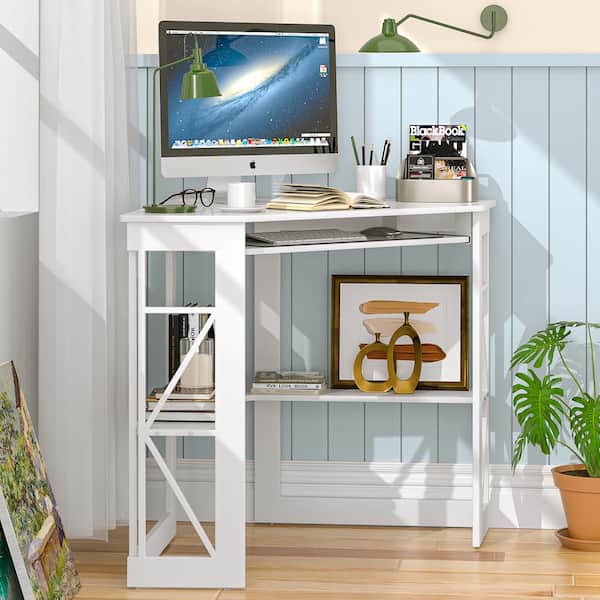 VECELO Corner Computer Desk with Built-In Charging Station