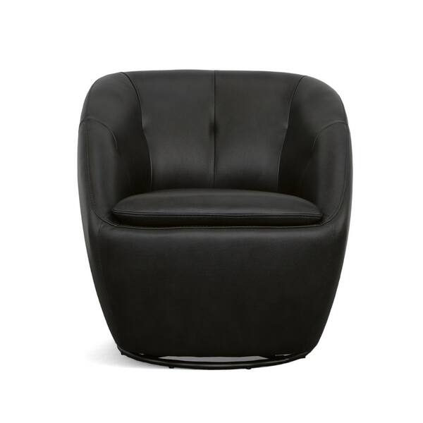 HOMESTYLES Edwin Black Leather Barrel Swivel Chair 1855-11-637-00 - The Home Depot