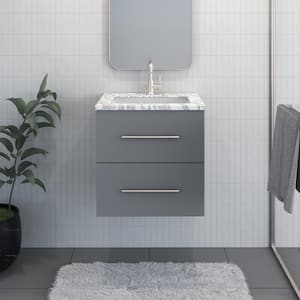 Napa 24 in. W x 22 in. D Single Sink Bathroom Vanity Wall Mounted In Gray With Carrera Marble Countertop