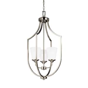 Hanford 3-Light Brushed Nickel Hall-Foyer Pendant with LED Bulbs