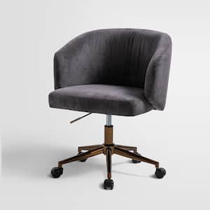 Cesare Charcoal Corduroy Upholstered Mid-Century Modern Swivel Task Chair with Adjustable Metal Base and 3° Curved Seat