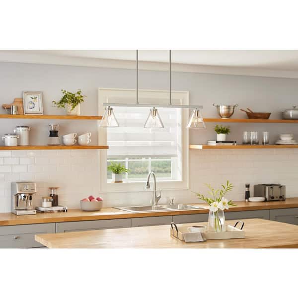 Myles 3-Light Island Pendant Light Brushed Nickel Finish Clear Glass Shades