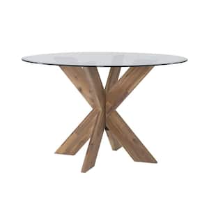 Norris 48 in. L Natural Round Dining Table with Glass Top (Seats 4)