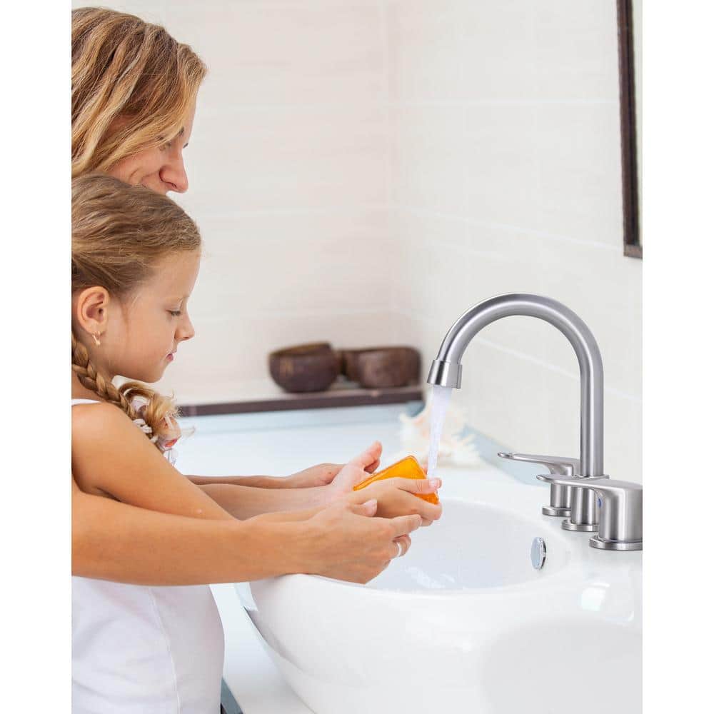 Brushed Nickel Double Handle Widespread Bathroom Faucet