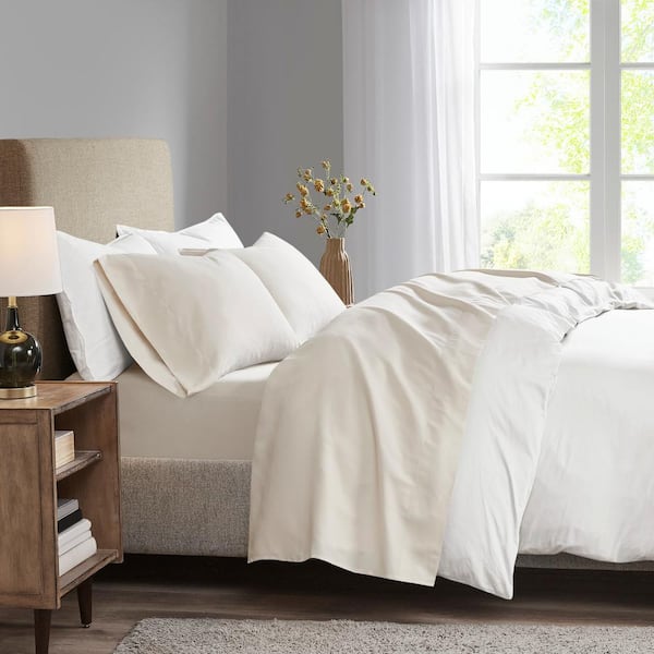 Madison Park Ivory Twin Luxurious Brushed Microfiber Deep Pocket Sheet Set