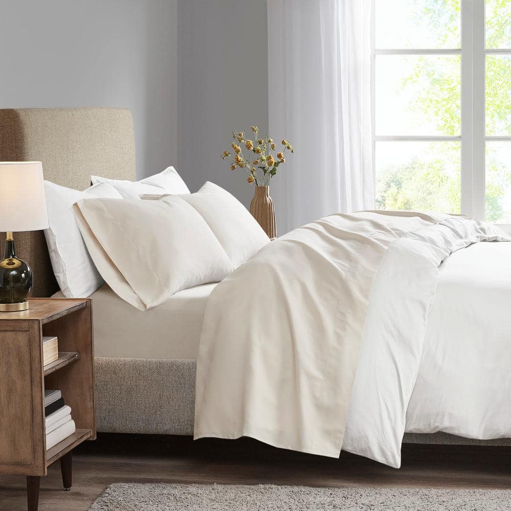 Ivory Full Deep Pocket Cotton Polyester Microfiber Sheet Set