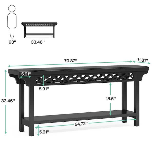 Turrella 70.8 in. Black Rectangle Solid Wood Console Table with Shel