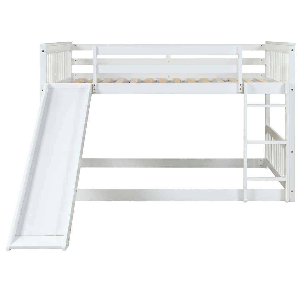 URTR White Full over Full Bunk Bed Pine Wood Bed Frame with Slide ...