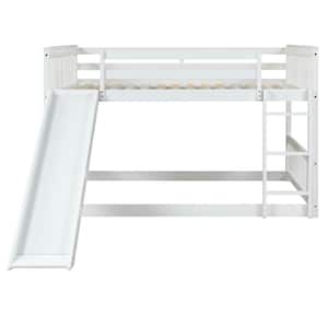 White Full over Full Bunk Bed Pine Wood Bed Frame with Slide, Safety Guardrails and Ladder For Boys and Girls