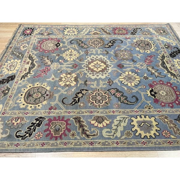 Light Blue 8 ft. x 10 ft. Hand-Knotted Wool Traditional Rug Area Rug