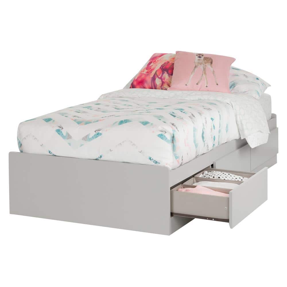 Soft Gray Twin Storage Bed with 3 Drawers