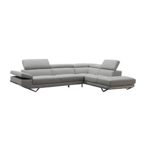 Valerie 90 in. Gray Solid Leather 4-Seats English Rolled Arm Sofa