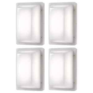 Coastal Rectangle White LED Outdoor Bulkhead Light Impact Resistant Frosted Polycarbonate Lens and Base (4-Pack)