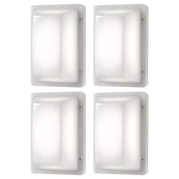 Hampton Bay Coastal Rectangle White LED Outdoor Bulkhead Light Impact Resistant Frosted Polycarbonate Lens and Base (4-Pack)