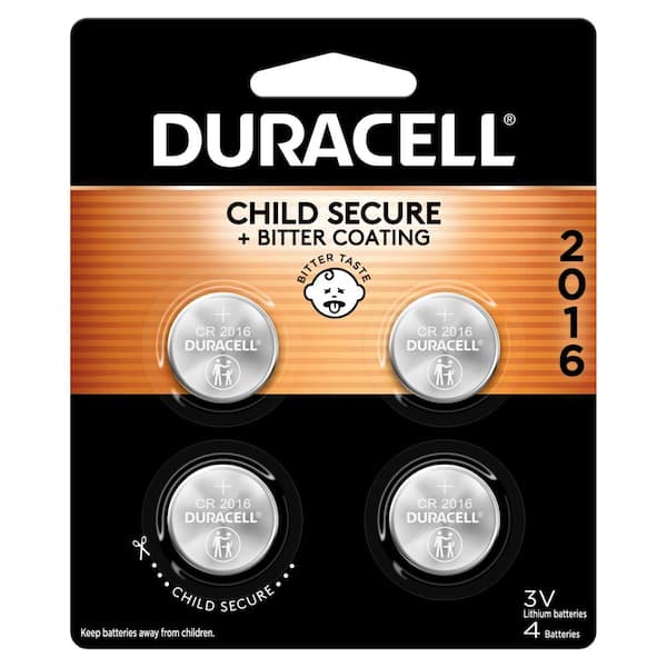 Duracell CR2016 3V Lithium Battery, 4 Count Pack, Bitter Coating Helps Discourage Swallowing