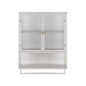 9.06 in. W x 23.62 in. D x 30.71 in. H White Glass Doors Wall Linen Cabinet with Featuring 2-Tier Enclosed Storage