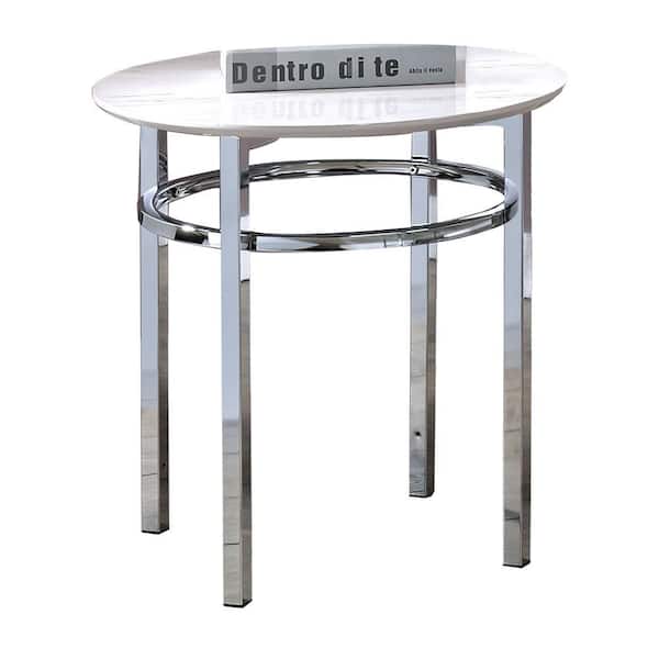Benjara 22 in. White and Silver Round Marble End Table with Metal Frame