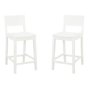Parker 23.75 in. Seat White Low back wood frame Counter Stool with wood seat (Set of 2)
