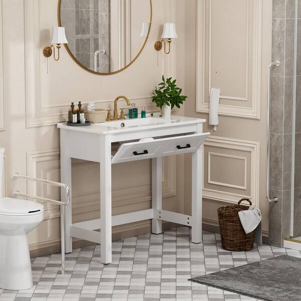 Findepot 36 in. Freestanding White Bath Vanity with White Ceramic