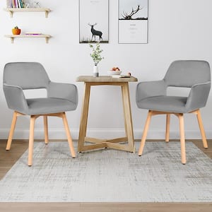 Modern Gray Metal Velvet Fabric Arm Leisure Chairs (Set of 2)