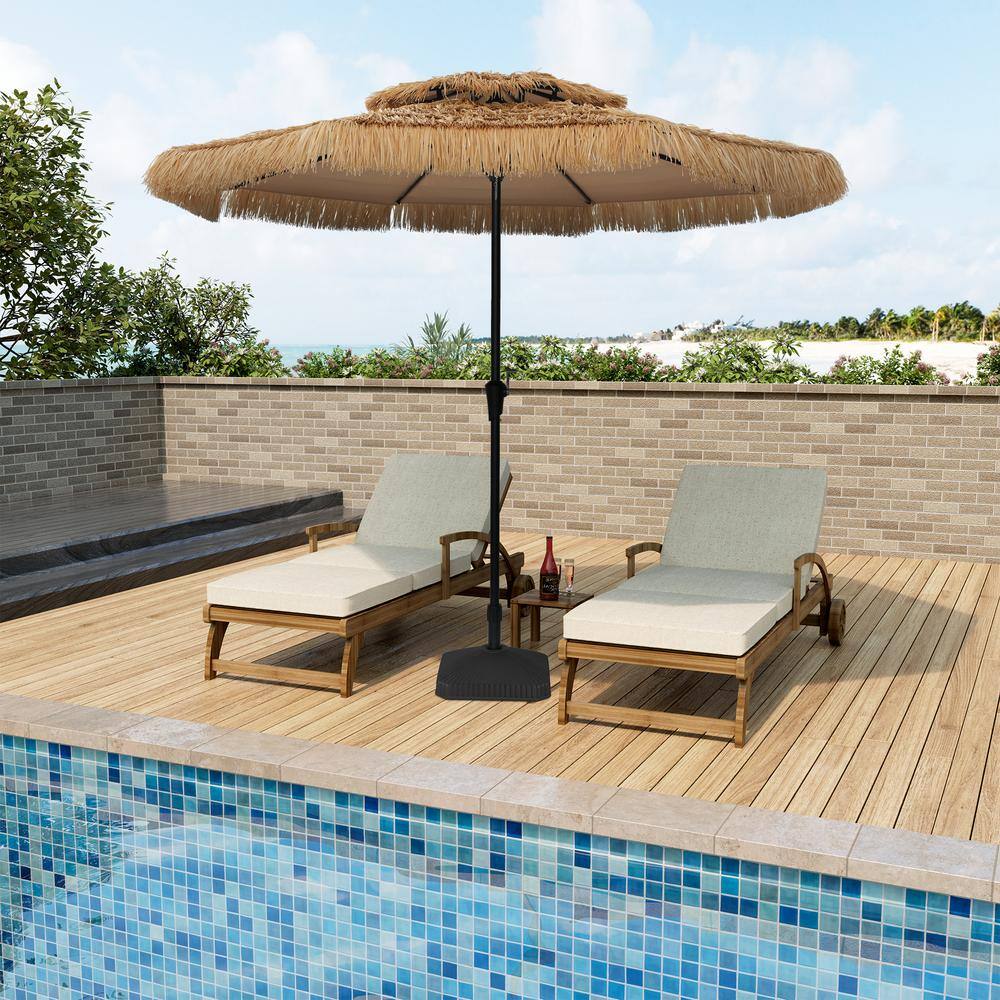 10 ft. Natural Straw Tiki Beach Umbrella with Black Steel Pole