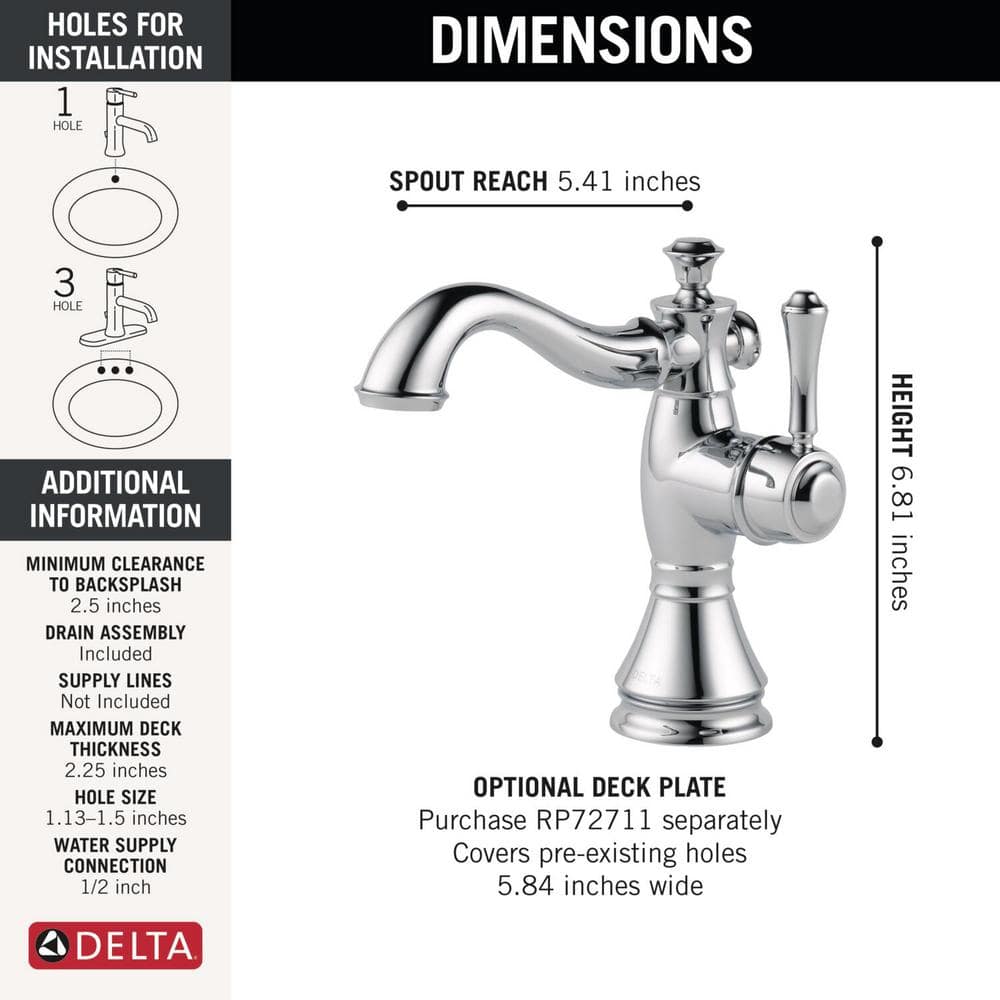 Cassidy Chrome Single Hole Bathroom Faucet with Drain Assembly